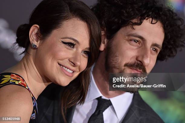 Actors Katie Lowes and Adam Shapiro arrive at the premiere of Walt Disney Animation Studios' 'Zootopia' at the El Capitan Theatre on February 17,...