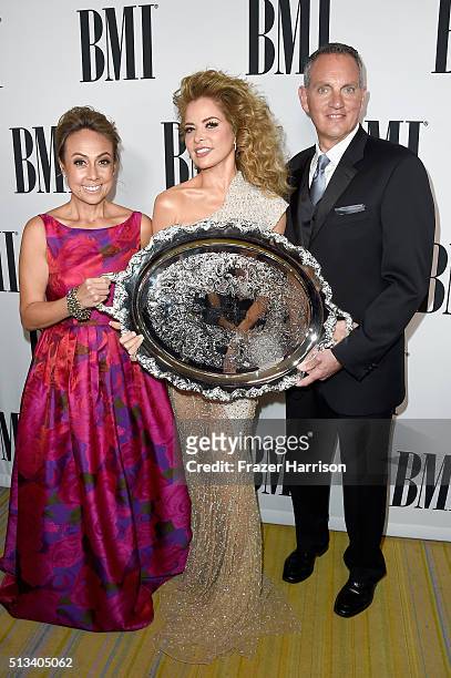 Vice President, Writer/Publisher Relations, Latin Music Delia Orjuela; honoree Gloria Trevi with the 2016 BMI President's Award; and BMI President &...