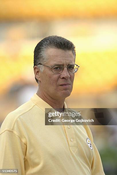 President Arthur J. Rooney II of the Pittsburgh Steelers prior to the Pittsburgh Steelers 38-3 preseason game win over the Houston Texans on August...