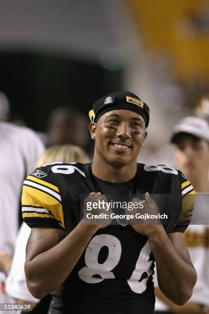 Wide receiver Hines Ward of the Pittsburgh Steelers on the sideline during the Pittsburgh Steelers 38-3 preseason game win over the Houston Texans on...