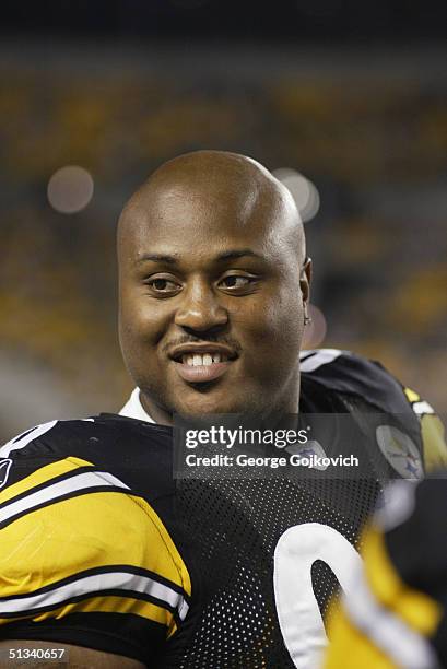 Nose tckle Casey Hampton of the Pittsburgh Steelers during the Pittsburgh Steelers 38-3 preseason game win over the Houston Texans on August 21, 2004...