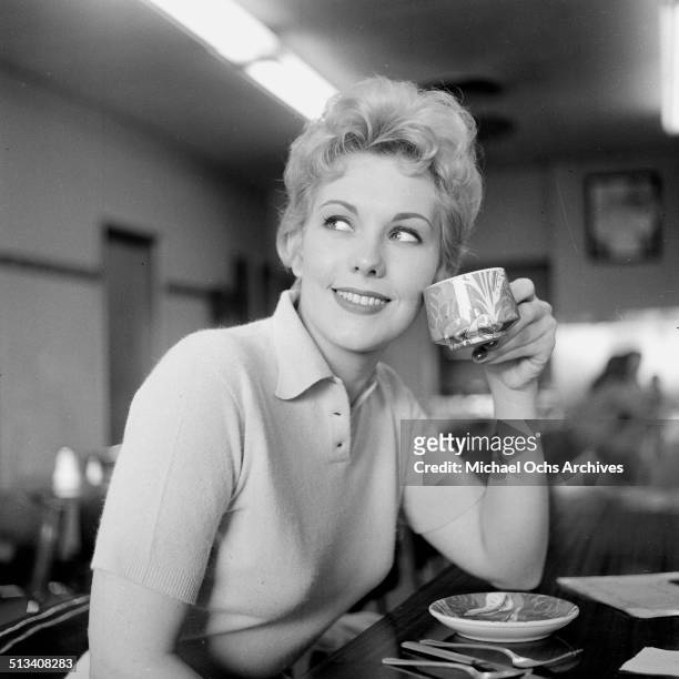 Kim Novak poses for a portrait in a coffee shop in Los Angeles,CA.