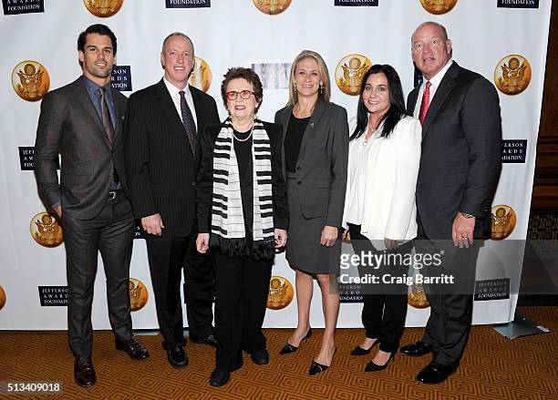 Eric Decker, Jim Kelly, Billie Jean King, Hillary Schafer, Cindy Robbins, and Marty Lyons attend Jefferson Awards Foundation 2016 NYC National...