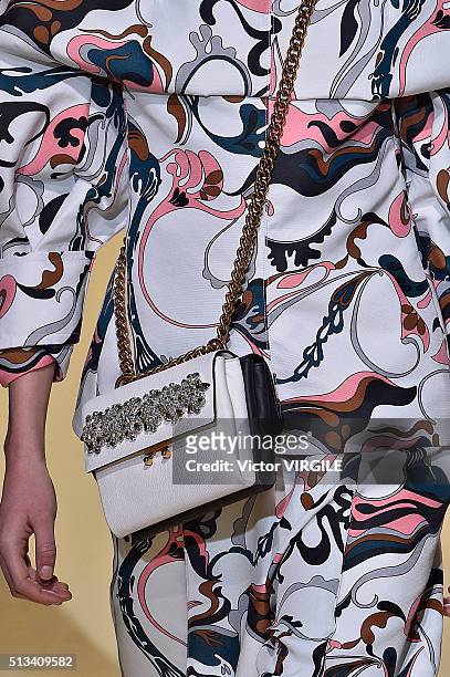 Model walks the runway at the Marni fashion show during Milan Fashion Week Fall/Winter 2016/2017 on February 28, 2016 in Milan, Italy.