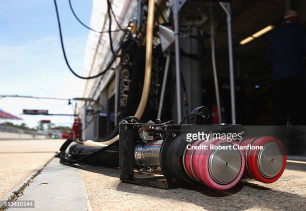 Fuel filler hose is seen in pit lane ahead of the V8 Supercars Clipsal 500 at Adelaide Street Circuit on March 3, 2016 in Adelaide, Australia.