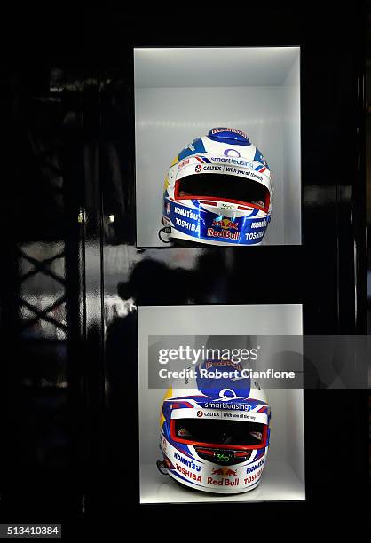 Jamie Whicup's helmets are seen ahead of the V8 Supercars Clipsal 500 at Adelaide Street Circuit on March 3, 2016 in Adelaide, Australia.