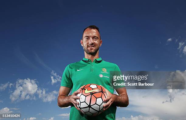 Caltex Socceroos player Ivan Franjic poses during a Socceroos sponsorship announcement at Melbourne City Training Facility on March 3, 2016 in...