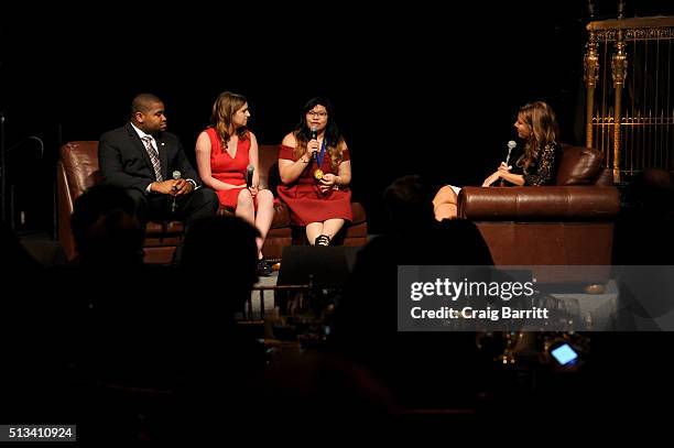 Coby Owens, Val Weisler, and Patricia Manubay are interviewed onstage by Trish Regan during Jefferson Awards Foundation 2016 NYC National Ceremony on...