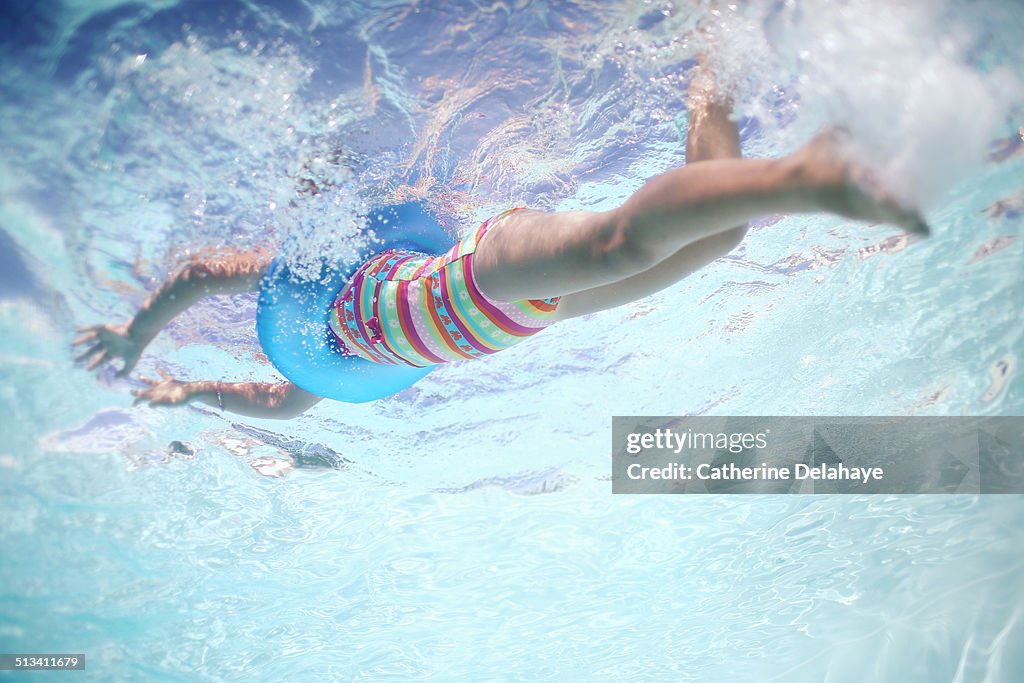 A girl swimming in a pool