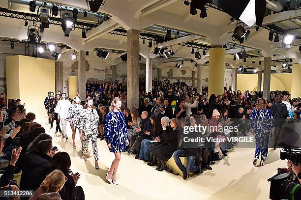 Model walks the runway at the Marni fashion show during Milan Fashion Week Fall/Winter 2016/2017 on February 28, 2016 in Milan, Italy.