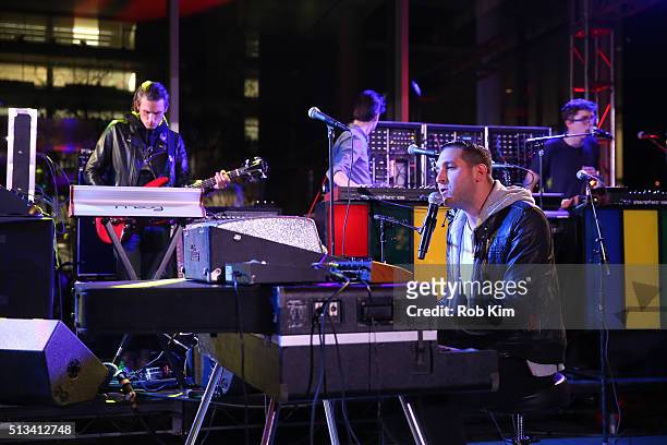 Alex Frankel and Nicholas Millhiser of the band Holy Ghost! perform at The Museum of Modern Art 2016 Armory Party at MOMA on March 2, 2016 in New...