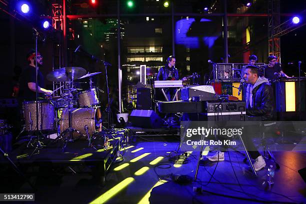 Alex Frankel and Nicholas Millhiser of the band Holy Ghost! perform at The Museum of Modern Art 2016 Armory Party at MOMA on March 2, 2016 in New...