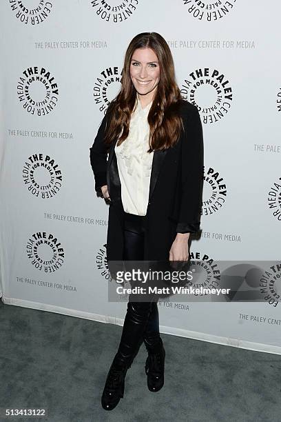 Actress Sarah Levy attends the Paley Center for Media presents An Evening with "Schitt's Creek" at The Paley Center for Media on March 2, 2016 in...
