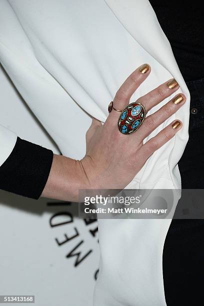Actress Annie Murphy, ring detail, attends the Paley Center for Media presents An Evening with "Schitt's Creek" at The Paley Center for Media on...