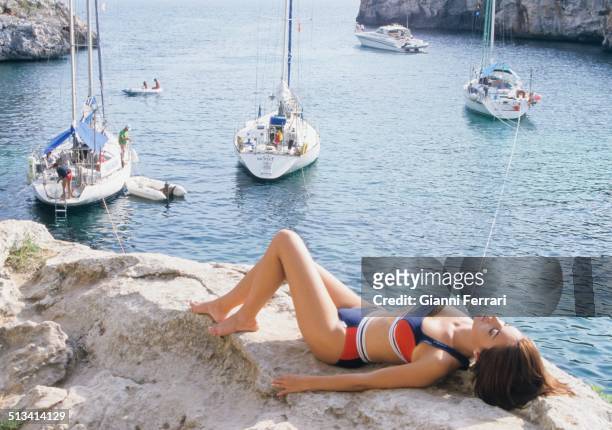 Maria Jose Besora, Miss Spain 1998, during a photo shoot on the island of Menorca, 30th July 1998, Menorca, Balearic Islands, Spain. .