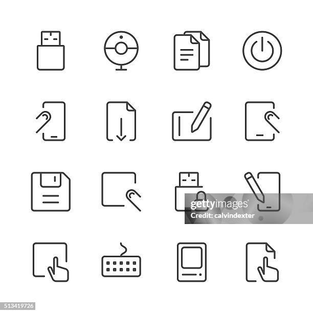 office icons set 1 | black line series - digital video camera white background stock illustrations