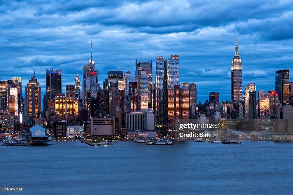 Ciudad de Nueva York, Midtown Manhattan, ciudad en puesta de sol luz