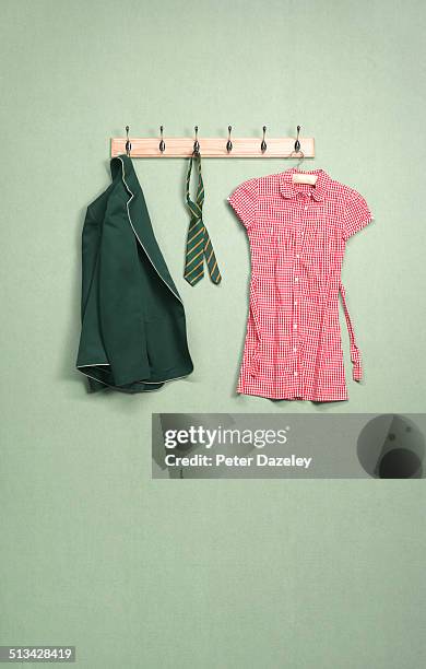 school coat rack in domestic room - school uniforms bildbanksfoton och bilder