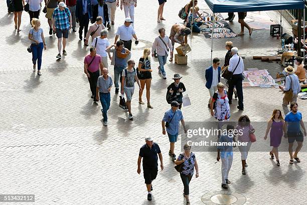 sunny day in circular quay, australia with tourist and sightseers - sydney cbd aerial view stock pictures, royalty-free photos & images