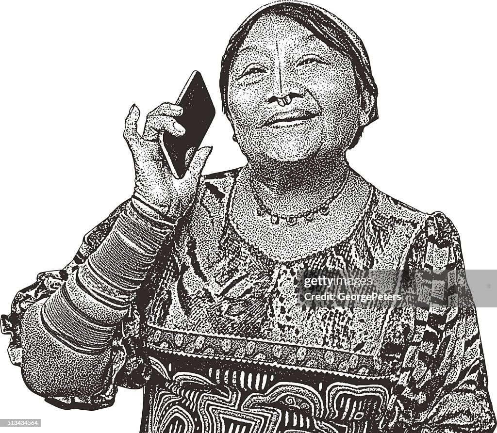 Kuna Indian Woman Encountering Modern Technology
