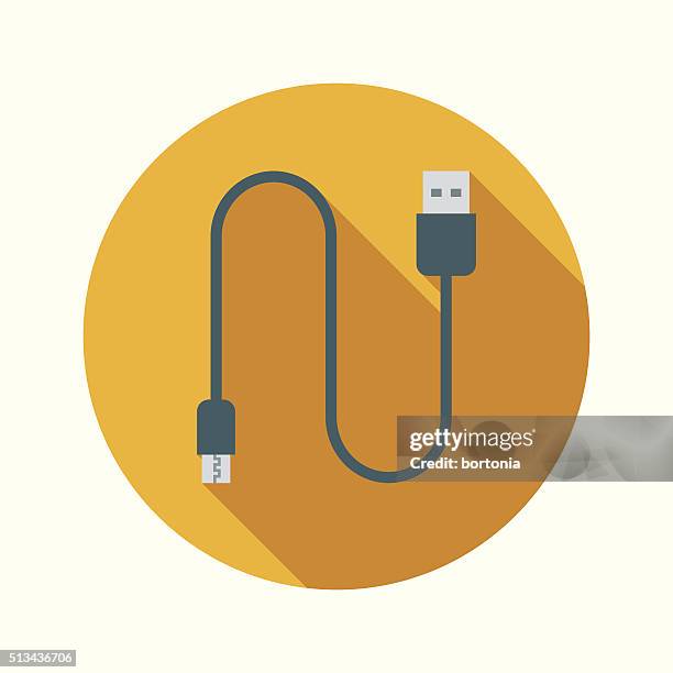 vaping electronic cigarette micro usb cable flat design circular icon - usb cable white background stock illustrations