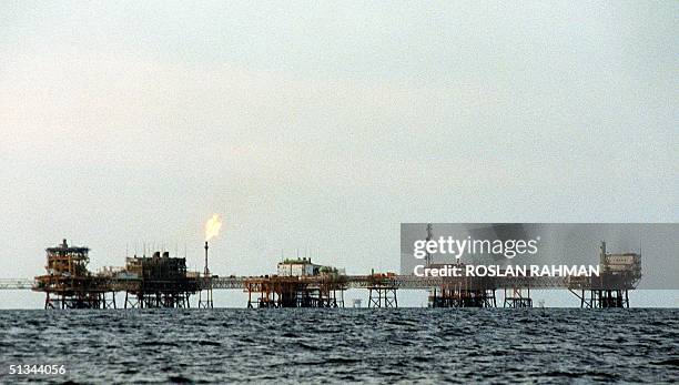 This file picture taken 15 September 2000, shows Brunei Shell Petroleum offshore field, about 70 kilometers northeast of Seria in Brunei, 15...