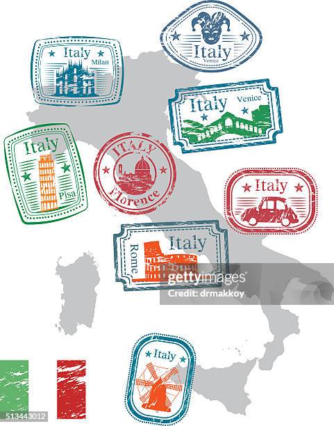 bildbanksillustrationer, clip art samt tecknat material och ikoner med i̇taly stamp map - map of florence italy
