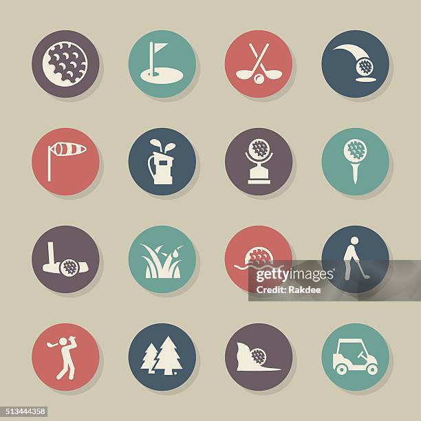 golf-symbole-farbe kreis serie - golf bunker stock-grafiken, -clipart, -cartoons und -symbole