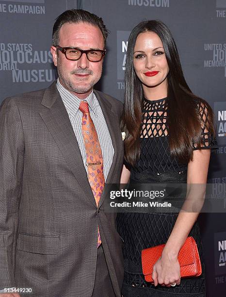 David Arquette and Christina McLarrty attend the United States Holocaust Memorial Museum presents 2016 Los Angeles Dinner: What You Do Matters at The...