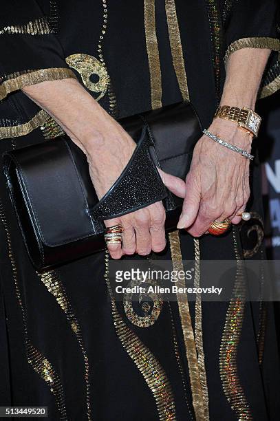 Actress Jane Fonda, fashion detail, attends the 2016 Los Angeles Dinner: What You Do Matters presented by the United States Holocaust Memorial Museum...