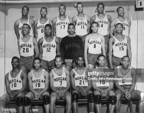 College basketball team at Morgan State University, Baltimore, Maryland, 1940.