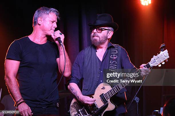 Singer Jon Stevens joins Dave Stewart on stage at The Basement East on March 2, 2016 in Nashville, Tennessee.