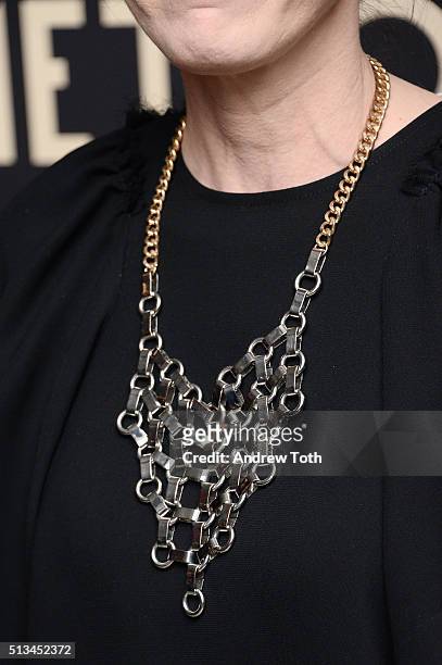 Kathleen Hanna, necklace detail, attends the Metrograph opening night at Metrograph on March 2, 2016 in New York City.