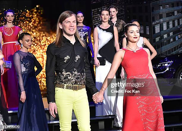 Christophe Guillarme, Priscilla Betti and models walk the runway during the Christophe Guillarme show as part of the Paris Fashion Week Womenswear...