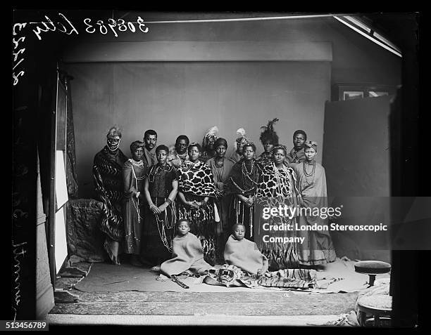 Members of The African Choir pose for a group portrait, 1891. The choir, drawn from seven different South African tribes, toured Britain from 1891 to...