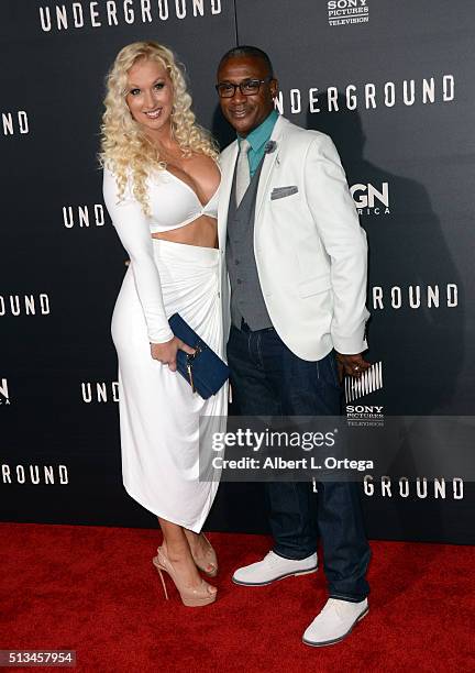 Actor Tommy Davidson and wife Arleen Davidson arrive for the Premiere Of WGN America's "Underground" held at The Theatre At The Ace Hotel on March 2,...