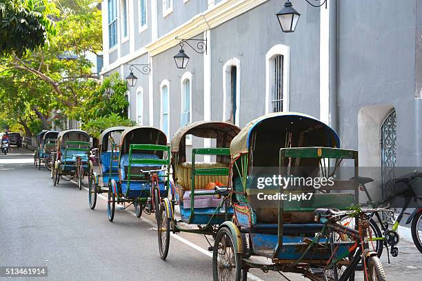 cycle rickshaws - pondicherry stock pictures, royalty-free photos & images