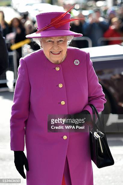 Queen Elizabeth II arrives for a Queen's Trust visit to the Lister Community School in Plaistow on March 3, 2016 in London, England.