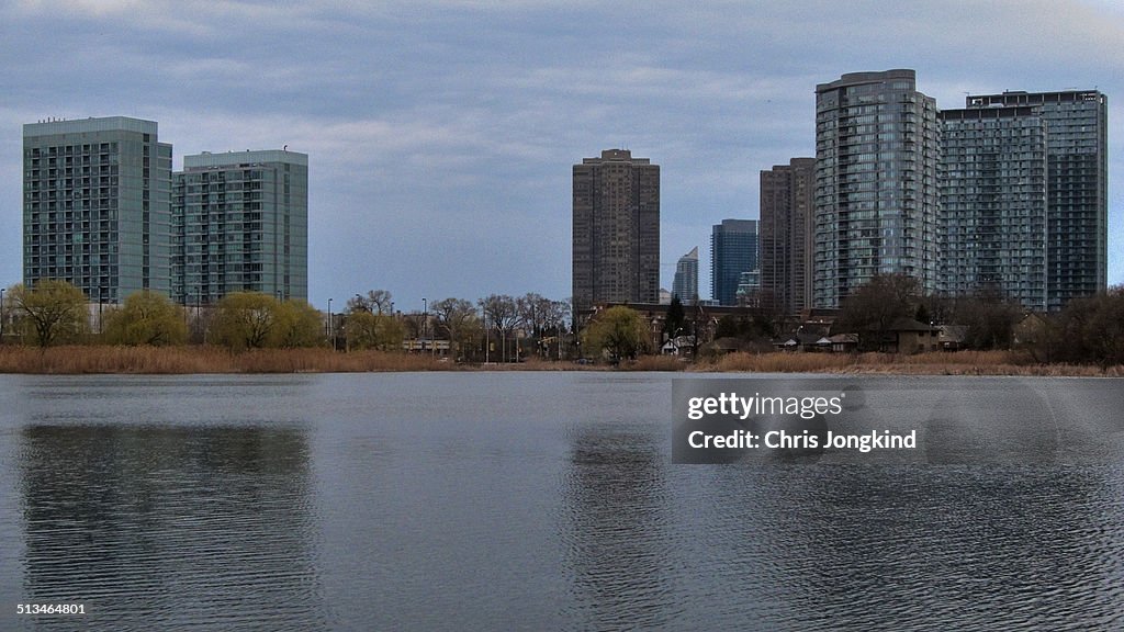 Buildings on a Pond