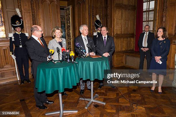 Speaker Urban Ahlin, Kirstine von Blixen-Finecke, permanent secretary Svante Lindqvist, and prime minister Stefan Lofven give a press conference...