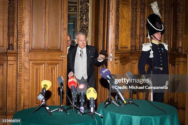 Permanent secretary Svante Lindqvist, along with Speaker Urban Ahlin, Kirstine von Blixen-Finecke, and Sweden prime minister Stefan Lofven give a...