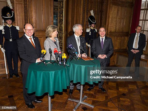 Speaker Urban Ahlin, Kirstine von Blixen-Finecke, permanent secretary Svante Lindqvist, and prime minister Stefan Lofven give a press conference...