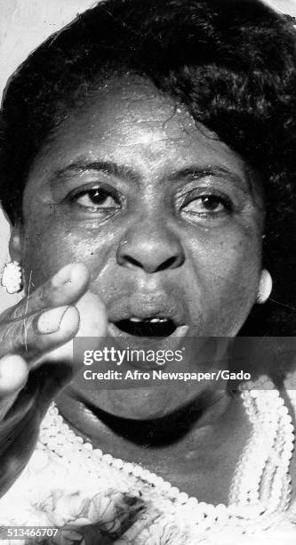 Portrait of civil rights activist and organizer of the Student Nonviolent Coordinating Committee Fannie Lou Hamer, 1965.