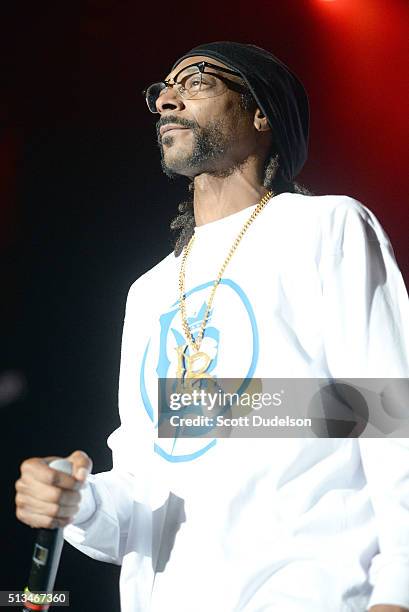 Rapper Snoop Dogg performs onstage at The Forum on February 28, 2016 in Inglewood, California.