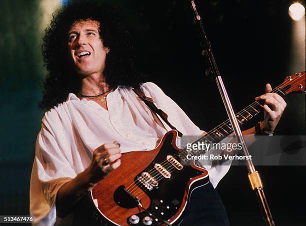 Brian May, performs on stage at Ahoy, Rotterdam, Netherlands, 21st June 1993.