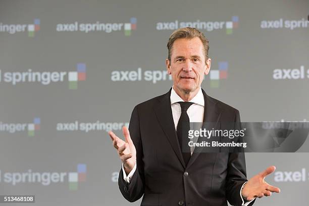 Mathias Doepfner, chief executive officer of Axel Springer SE, poses for a photograph following a news conference to announce the company's full year...