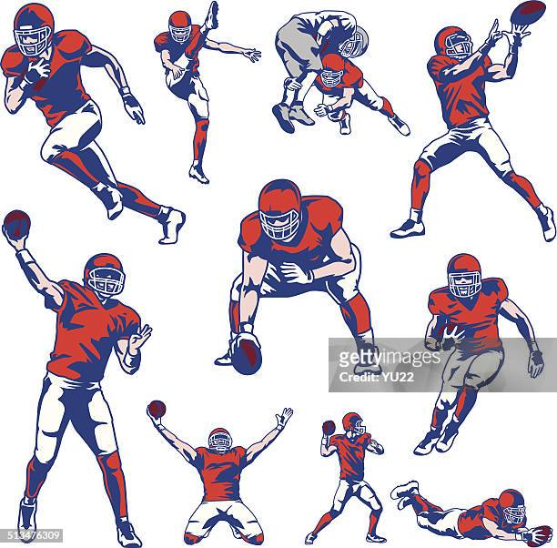 ilustrações de stock, clip art, desenhos animados e ícones de conjunto de jogador de futebol americano - quarterback