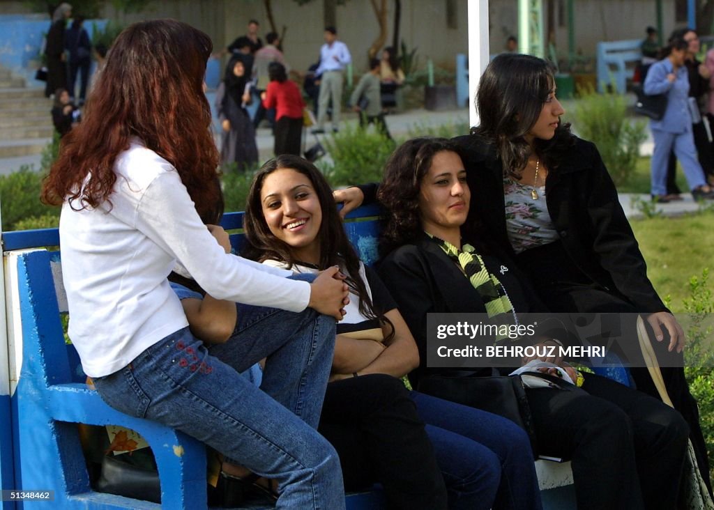 Iraqi Kurd students take a break at the courtyard