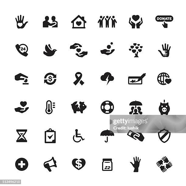 charity and relief work vector symbols and icons - fundraising stock illustrations