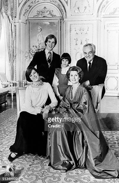 Prince Rainier III of Monaco, his wife Princess Grace and their children Prince Albert, Princess Caroline and Princess Stephanie pose for a family...